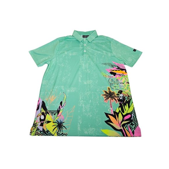 Sunday Swagger Tropical Polo Shirt Men's Large Colorful Green Performance Golf - Picture 1 of 12